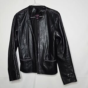 VS2 by Vakko 100% pure lamb leather rare white stitch open moto jacket sz Med